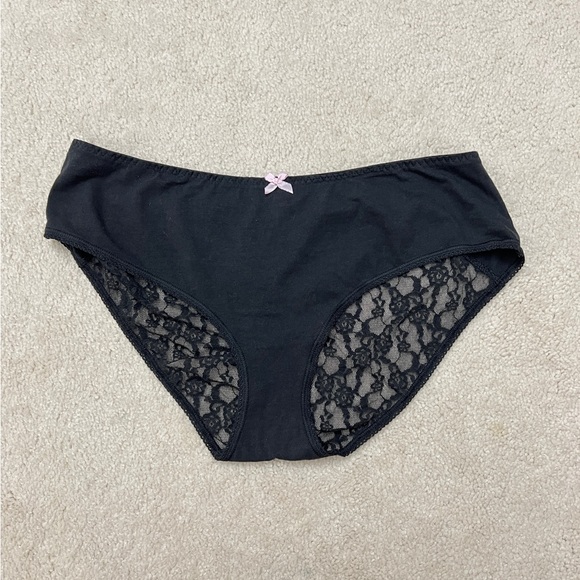 New Victoria’s Secret Black Cotton & Lace ruched back hiphugger panties VS XL - Picture 2 of 3